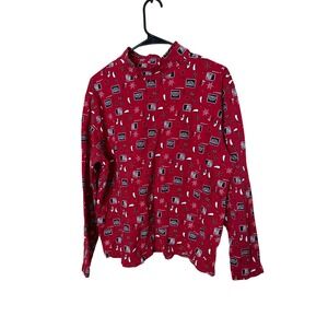 Vintage St Johns Bay XL Red Penguin‎ Snowflake Print Long Sleeve Mock Neck Top